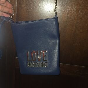 Love Moschino Navy Crossbody Bag with Gold Chain